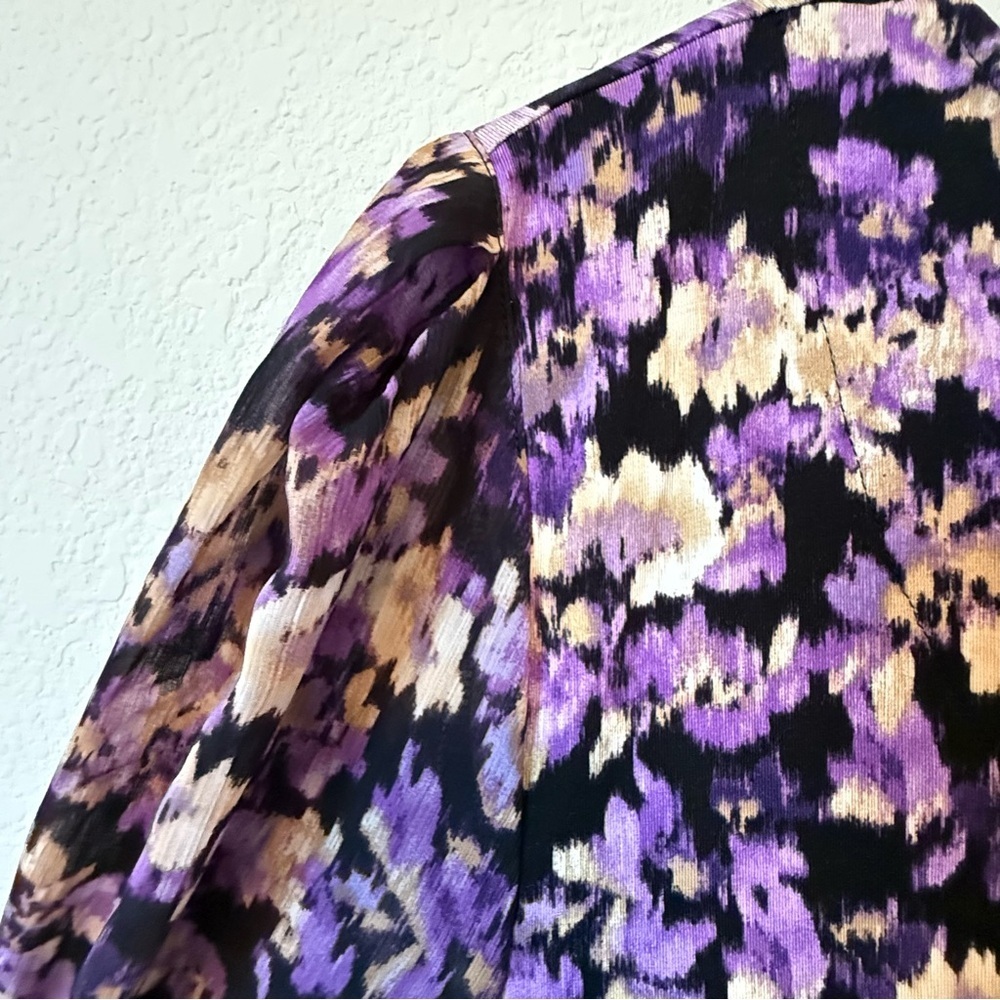 Chico’s Floral Sheer Blouse Size (3)XL Purple Black Organza Long Sleeve Top - Picture 8 of 12